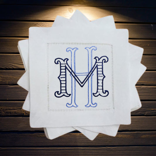 Two Letter Monogrammed Cocktail Napkin - Stacked