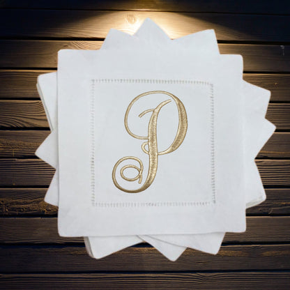 Single Letter Monogrammed Cocktail Napkin - Calligraphy