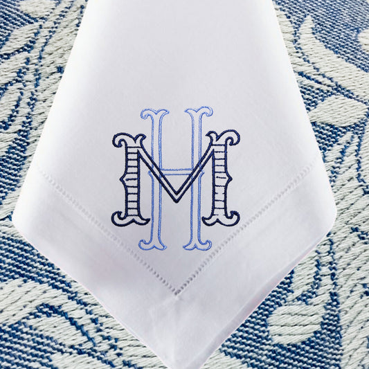 Stacked Two Letter Embroidered Dinner Napkin